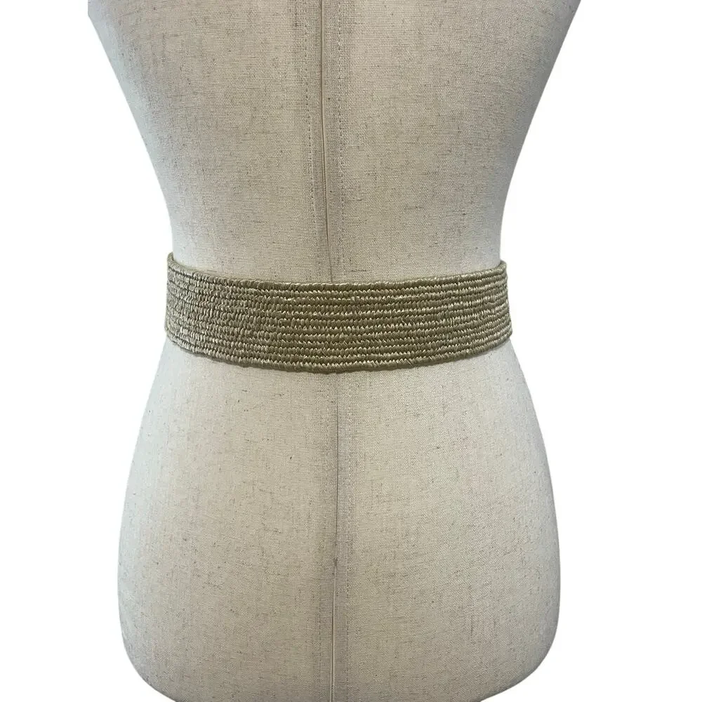 Vintage Women’s 80s Wide Tan Boho Woven Belt Stretch Adjustable S/M